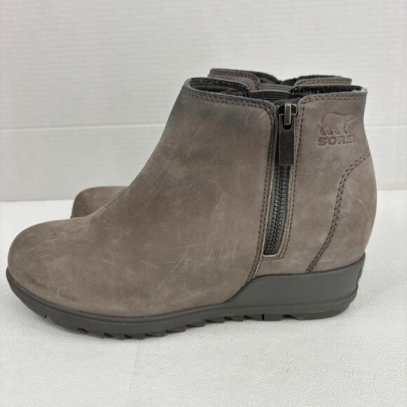 Sorel Joan of Arctic Wedge Boot Size 8.5 Gray Leather Side Zip Waterproof Bootie - Picture 4 of 11